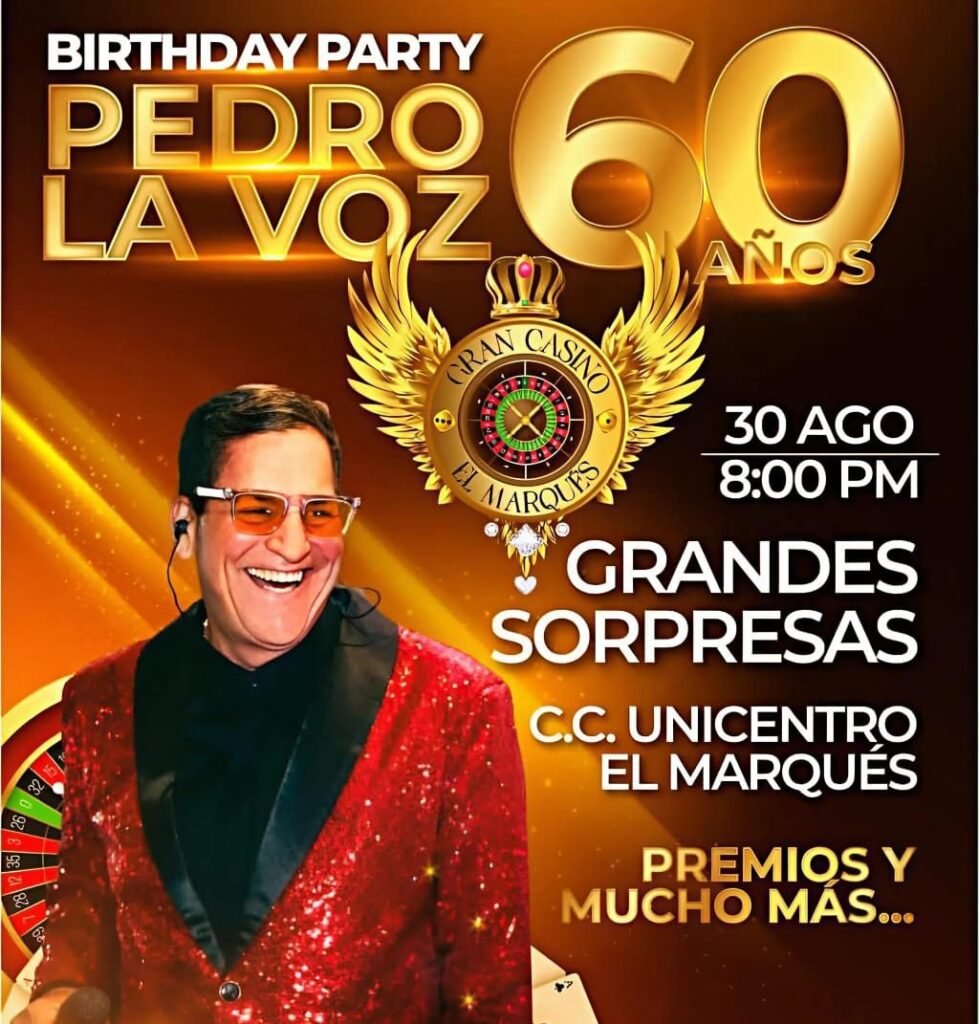 60 años celebrará PEDRO LA VOZ en el Gran Casino El Marqués el 30 de agosto
