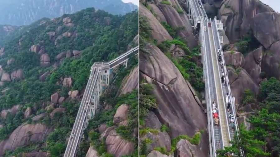 China inaugura asombrosa red de escaleras mecánicas que permite subir una montaña en 10 minutos