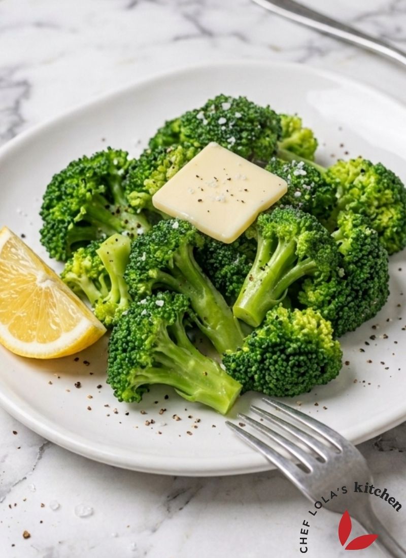 Brócoli crujiente al vapor servido como guarnición de verduras sencilla y saludable.
