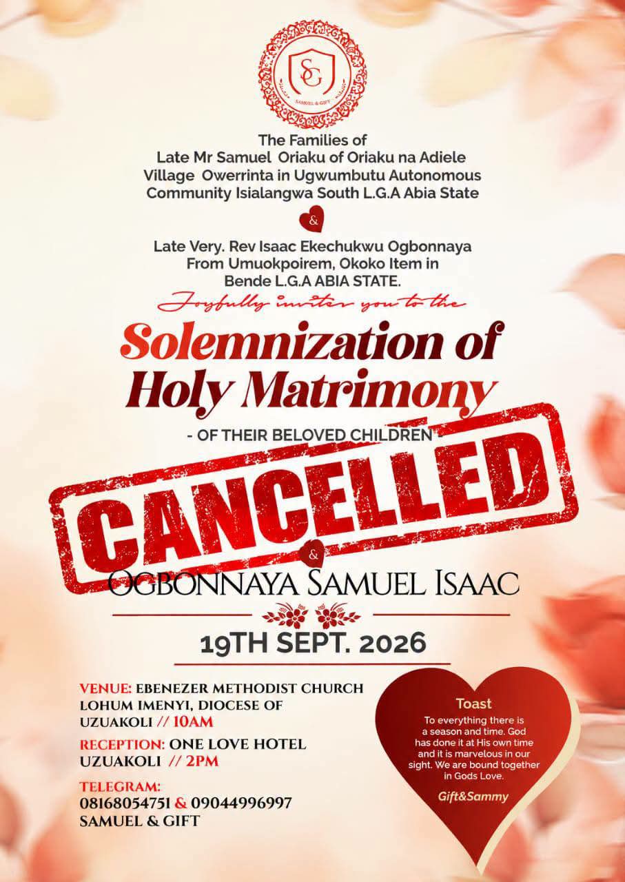 Hombre anuncia cancelación de su boda el día antes de la ceremonia