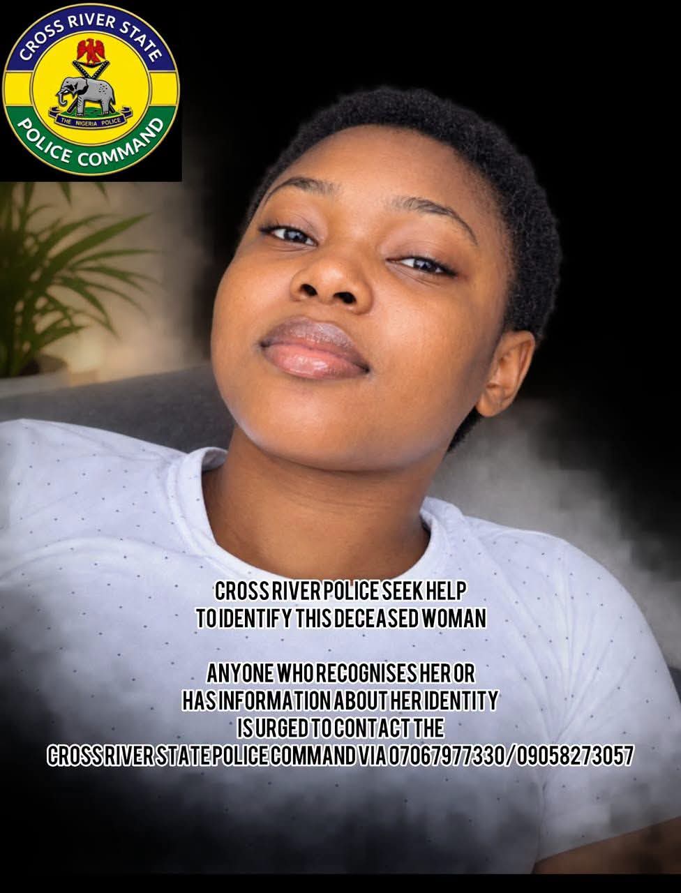 La policía publica la foto de la mujer encontrada d3ad en el hotel de Calabar y renueva el llamamiento para obtener información sobre su pareja