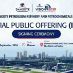 Ceremonia de firma de la OPI de la refinería Dangote celebrada hoy en Lagos