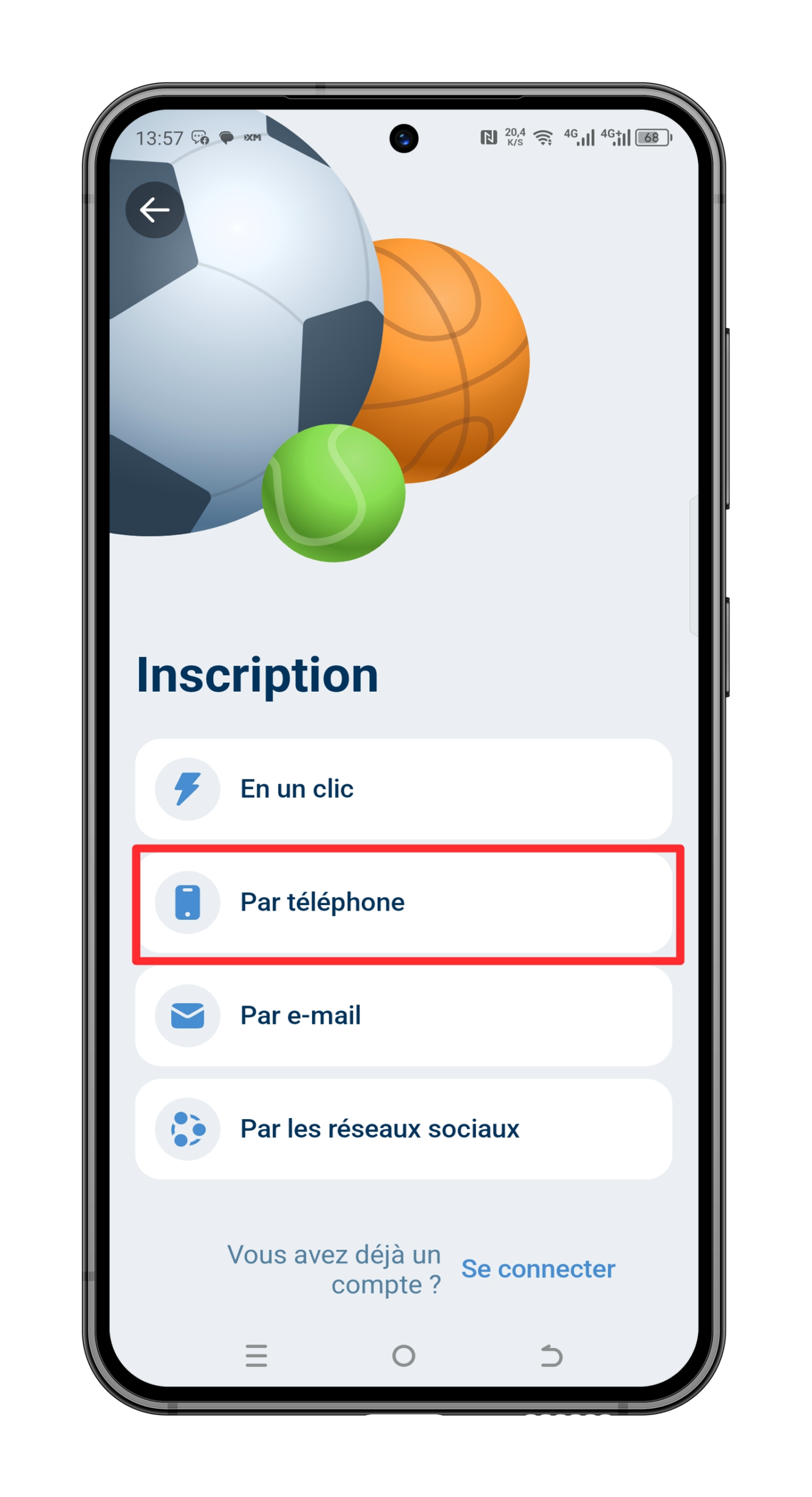 Elija su método de registro 1XBET