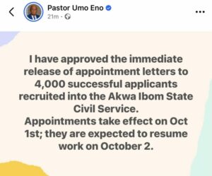 El gobernador Umo Eno aprueba el nombramiento de 4.000 funcionarios públicos en Akwa Ibom 2 IMG 0632 1