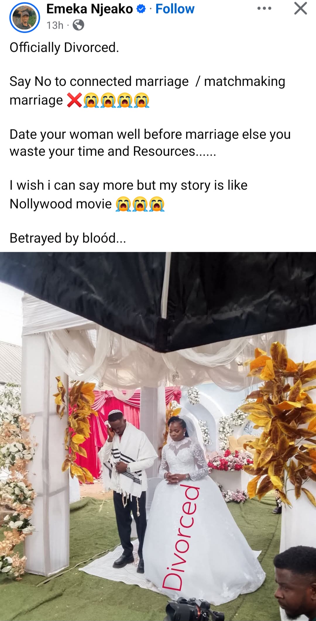 "Mi historia es como una película de Nollywood." Hombre advierte al anunciar divorcio pocos meses después de casarse