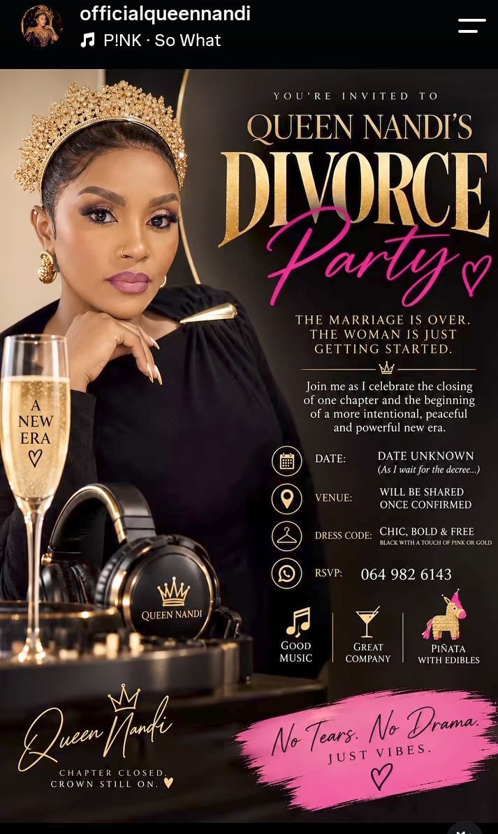 "Sin lágrimas. Sin dramatismo. Solo vibraciones" - Personalidad de los medios sudafricanos comparte invitación a su fiesta de divorcio