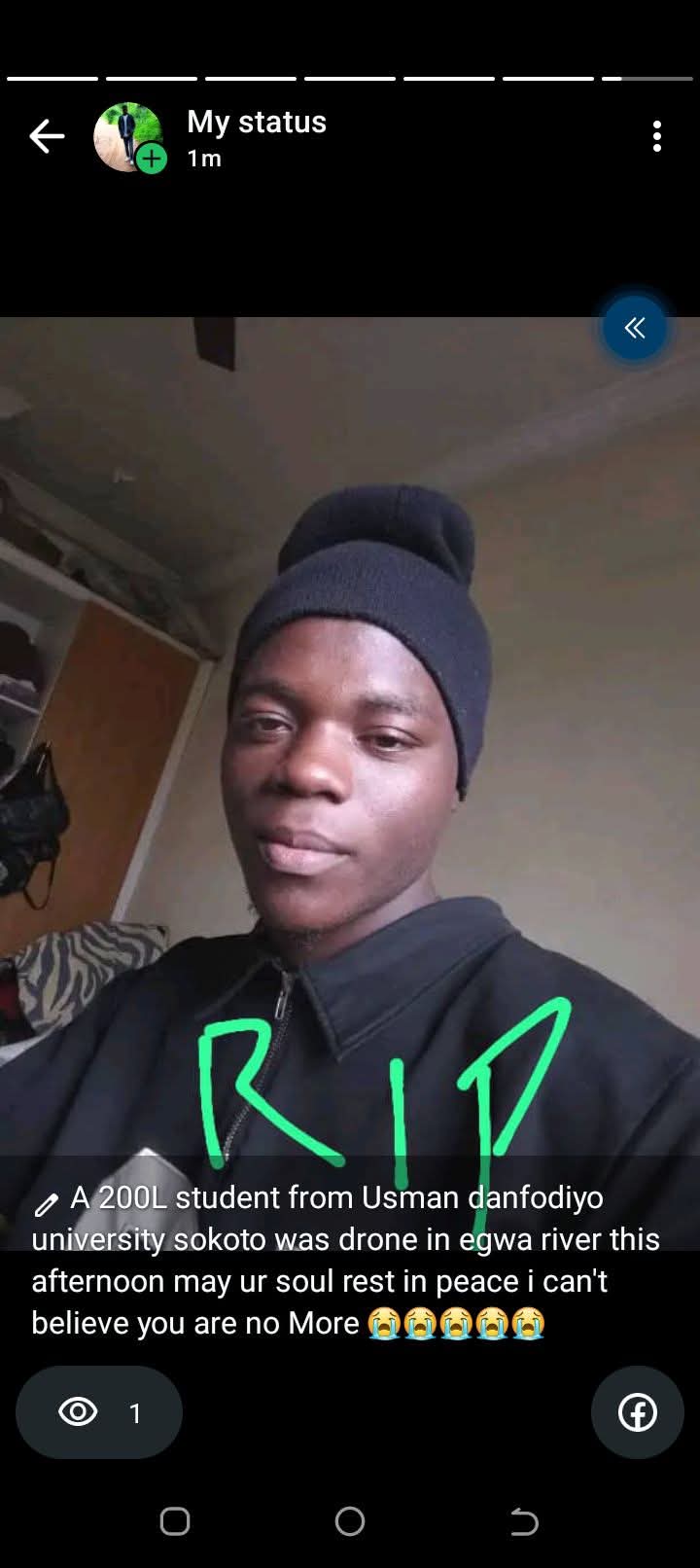 Según los informes, un estudiante de nivel 200 de Sokoto Varsity se ahoga en el río Kwara mientras regresaba de la granja